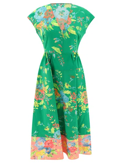 Aspesi Floral Print Dress In Green