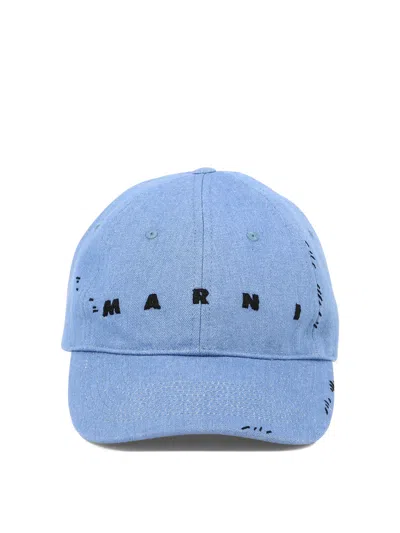 Marni Embroidered Cap In Light Blue