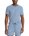Polo Ralph Lauren Men's Terry Cabana Crewneck Sleep Shirt In Delta Blue,white Feeder Stripe Cruise Na