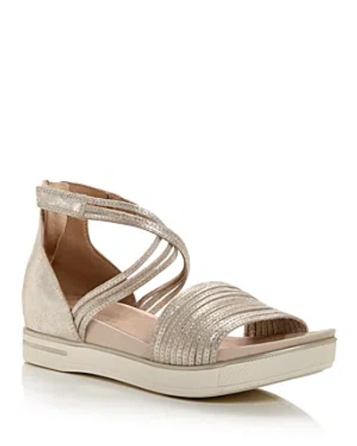 Eileen Fisher Shea Metallic Crisscross Comfort Sandals In Platinum