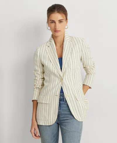 Lauren Ralph Lauren Striped Cotton-blend Blazer In Cream Multi