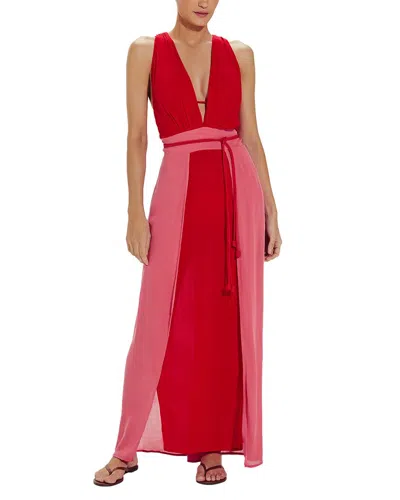 Vix Brigite Color Block Maxi Dress Swim Cover-up In Red