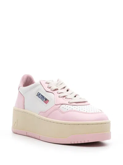 Autry Trainers Medalist Platform Low In Pelle Bianca E Rosa In Pink