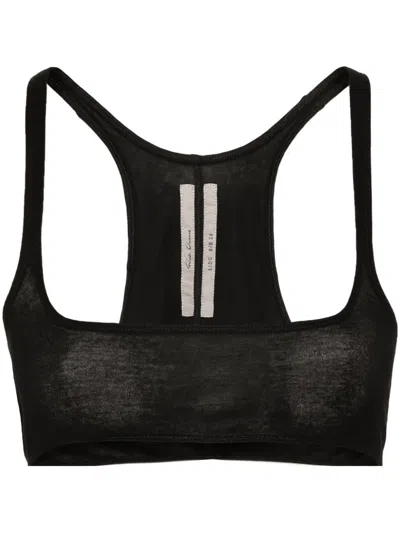 Rick Owens Womens Black Slim-fit Cropped Organic-cotton Top