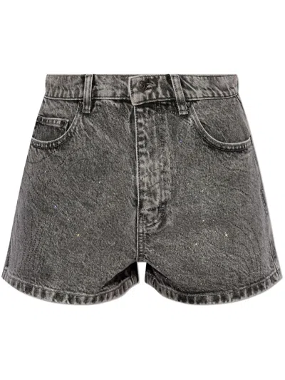 Rotate Birger Christensen Acid-wash Denim Shorts In Grey