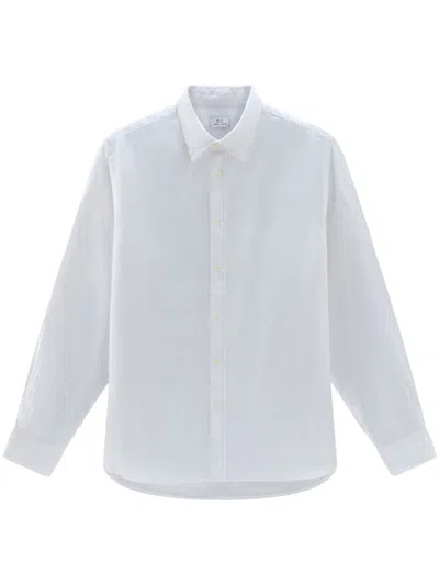 Woolrich Point-collar Linen Shirt In White