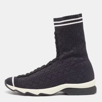 Pre-owned Fendi Black/white Knit Fabric Sock High Top Sneakers Size 37