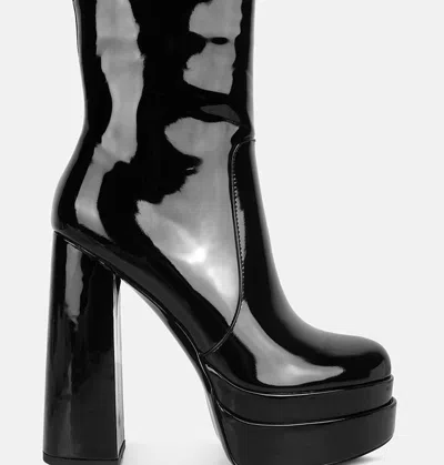 London Rag Bander Patent Pu High Heel Platform Ankle Boots In Black