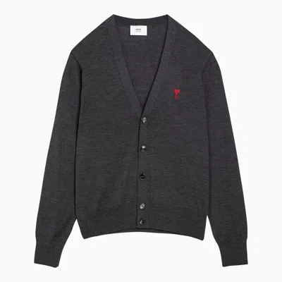 Ami Alexandre Mattiussi Ami Paris Ami De Coeur Grey Wool Cardigan In Black