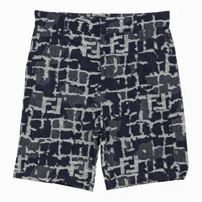 Fendi Blue Ff Patterned Denim Shorts In Purple