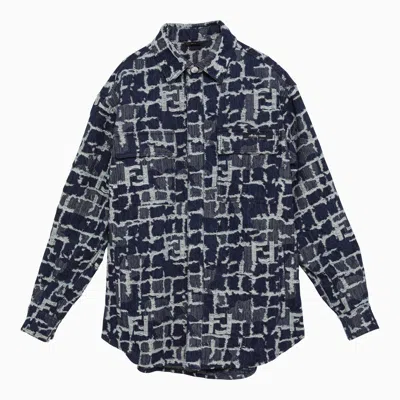 Fendi Blue Ff Patterned Denim Shirt Jacket In Purple