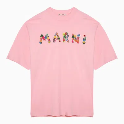 Marni Pink T Shirt With  Logo Bouquet