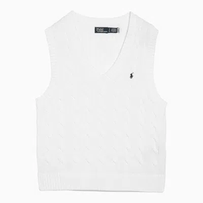 Polo Ralph Lauren White Cotton Cable Knit Waistcoat