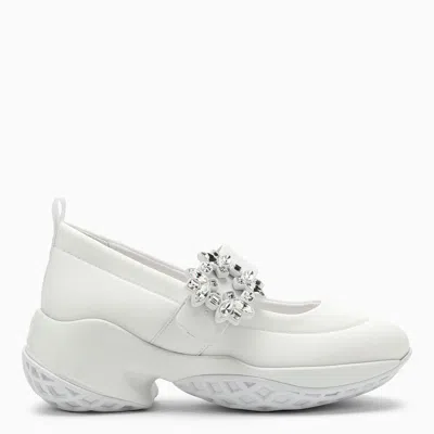 Roger Vivier Ballerina Viv' Run White Technical Fabric With Rhinestone Buckle