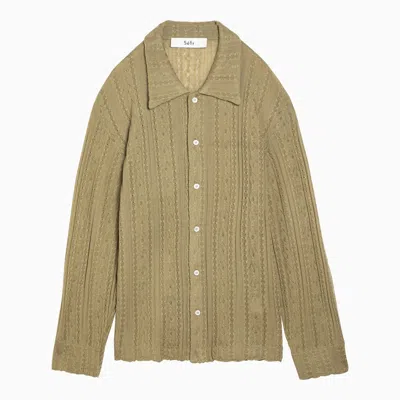 Séfr Mint-coloured Wool Knit Riku Shirt In Beige