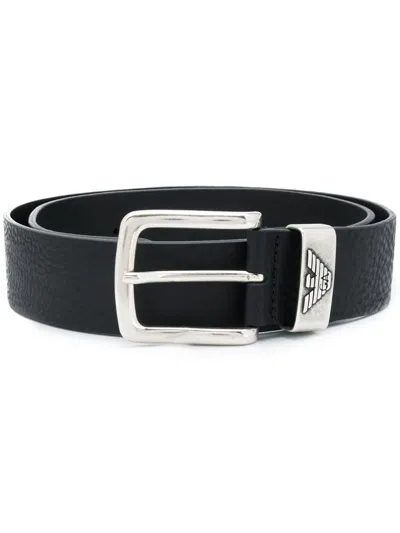 Emporio Armani Logo Engraved Buckle Belt In Black