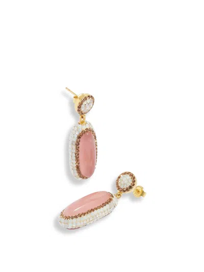 Soru Jewellery Women's Rose Quartz Double Sided Earrings Gold