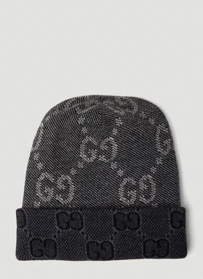 Gucci Logo-jacquard Wool Beanie In Grey