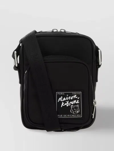 Maison Kitsuné Rectangular Shape Crossbody Bag With Front Zip Pocket In Black
