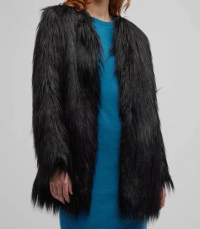 Pre-owned Muse $1300 Alabama  Italy Women's Black Faux-fur Nina Coat Jacket Size 44