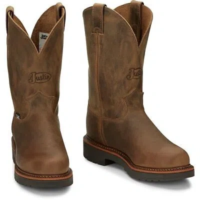 Pre-owned Justin Boots Justin Men's 4440 Blueprint 11" Tan Electrical Hazard Slip-resisting Work Boots In Tan Gaucho (tan)