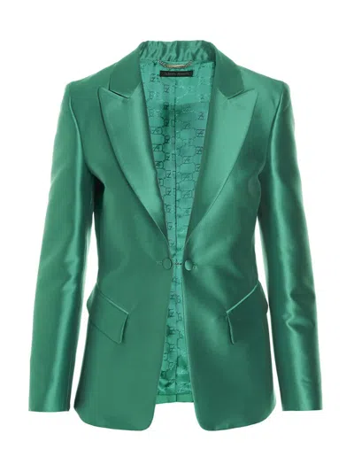 Alberta Ferretti Single Breast Satin Blazer Jacket Jackets Green