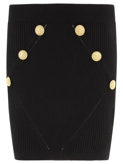 Balmain Knitted Skirt With Buttons In Black