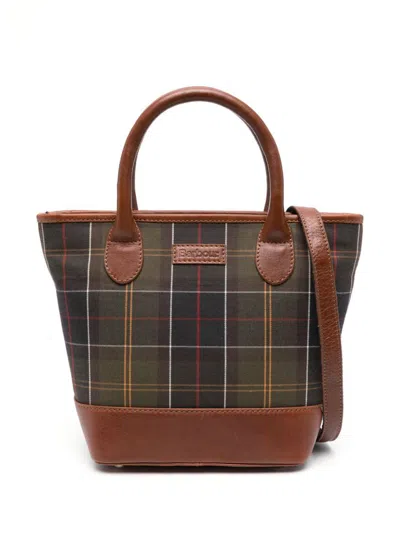 Barbour Tartan-check Leather Tote Bag In Brown