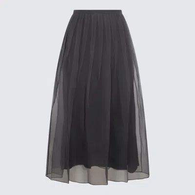 Brunello Cucinelli Dark Blue Silk Skirt