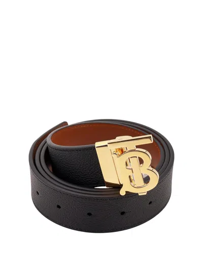 Burberry Black And Tan Leather Belt In Black/ Tan/ Lt Gold