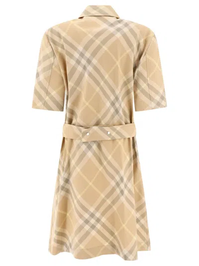 Burberry Check Cotton Shirt Dress In Beige