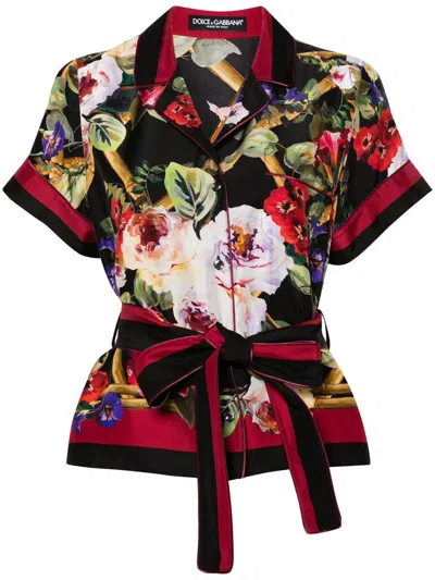Dolce & Gabbana Flowered Shirt In Black