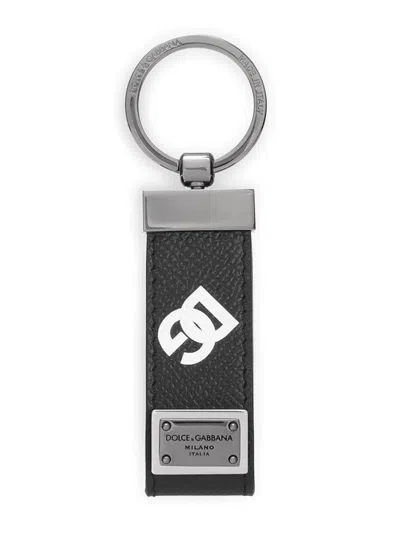 Dolce & Gabbana Logo-print Leather Keychain In Black