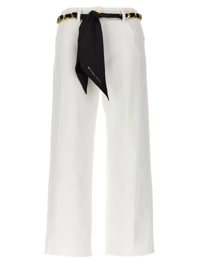 Elisabetta Franchi Palazzo Scarf Detail Jeans In White
