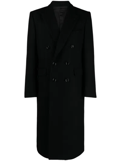 Lardini Double-breasted Long Coat In Black