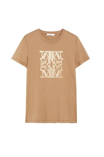 Max Mara Cotton T-shirt With Applique Clothing In Argilla