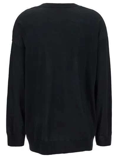 P.a.r.o.s.h Black Relaxed Sweater With Ribbed Knit In Wool And Silk Woman