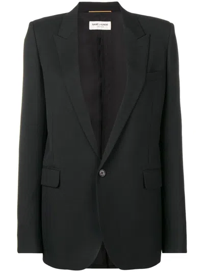 Saint Laurent Gabardine Single-breasted Jacket In Black
