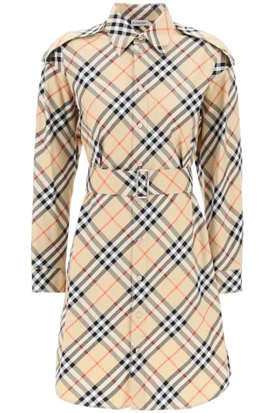 Burberry Ered Cotton Chemisier Dress In Multicolor
