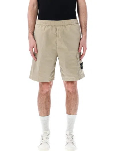 Stone Island Compass Patch Cargo Shorts In Sand