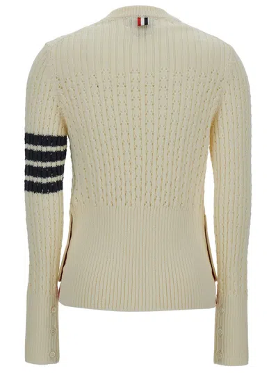 Thom Browne Beige Knit Pullover With 4 Bar Detail In Wool Woman