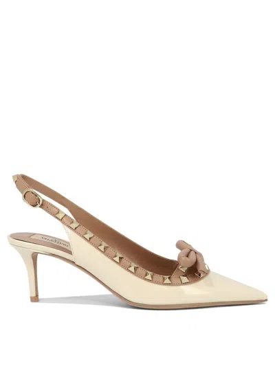 Valentino Garavani "rockstud Bow" Slingback Pumps In Beige