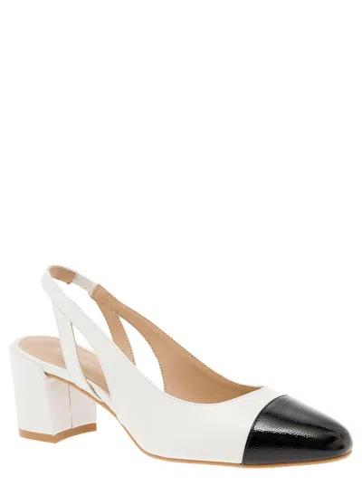 Stuart Weitzman White Slingback With Contrasting Toe In Smooth Leather Woman