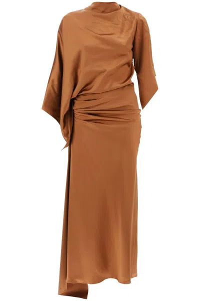 Christopher Esber Cusco Silk Draped Midi Dress In 棕色的
