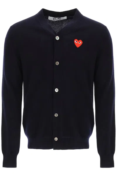 Comme Des Garçons Play Comme Des Garcons Play Wool Cardigan With Heart Patch In Blue