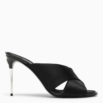 Dolce & Gabbana Dolce&gabbana Black Satin Mule With Logo In White