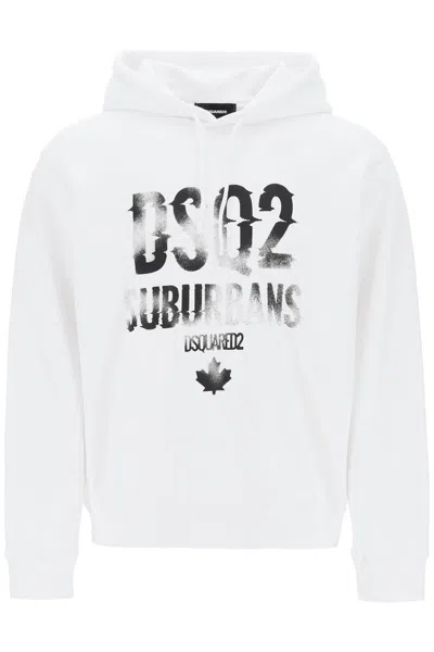 Dsquared2 Logo Printed Drawstring Hoodie In Bianco