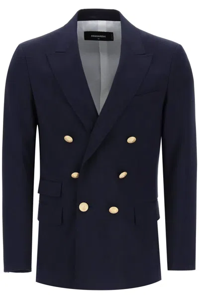 Dsquared2 Navy Blue Wool Twill Jacket In 蓝色的
