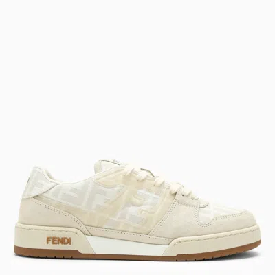 Fendi Match Low Top Trainer In Canvas And White Suede