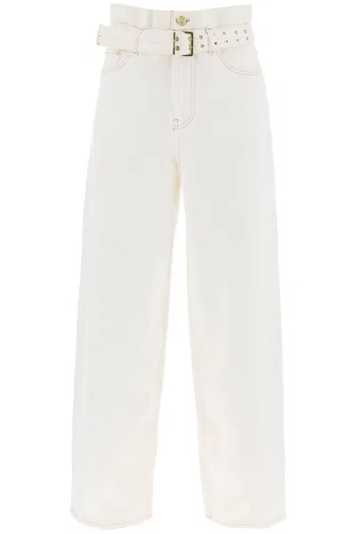 Ganni Jeans Paper Bag Con Cintura In White